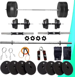 10 kg Home Gym Combo | Home Gym Set | 3ft Curl Rod | 3ft Straight   One Pair Dumbbell Rods | Weight Plates | Exercise Set with Accessories