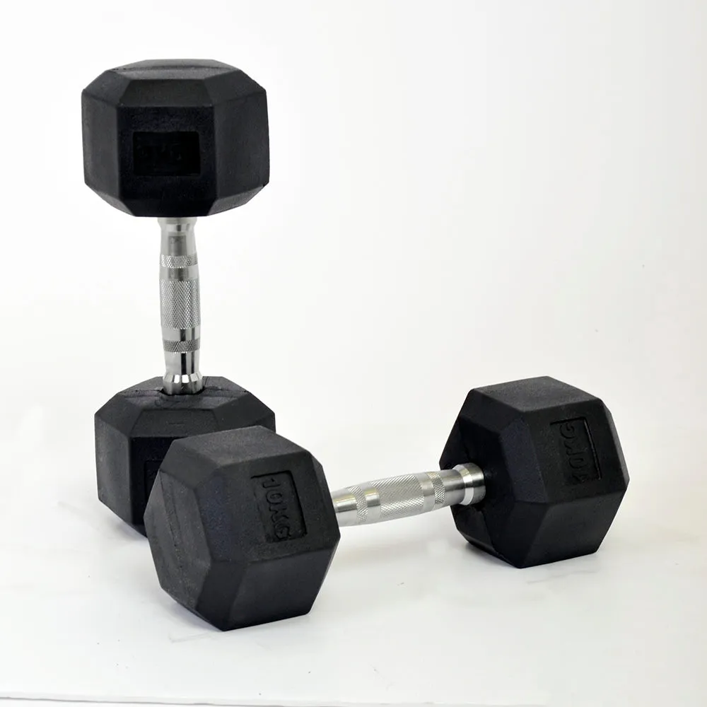 10KG PAIR HEAVY WEIGHT HEXAGONAL HEX DUMBELL SET WITH METAL HANDLES