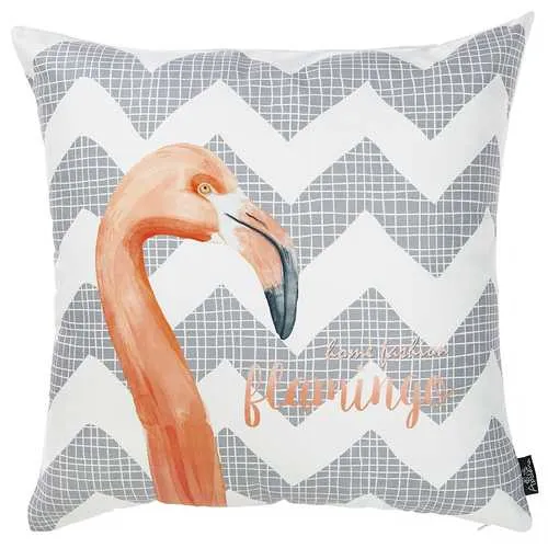 18"x 18" Gray Tropical Flamingo Decorative Throw Pillow Cover