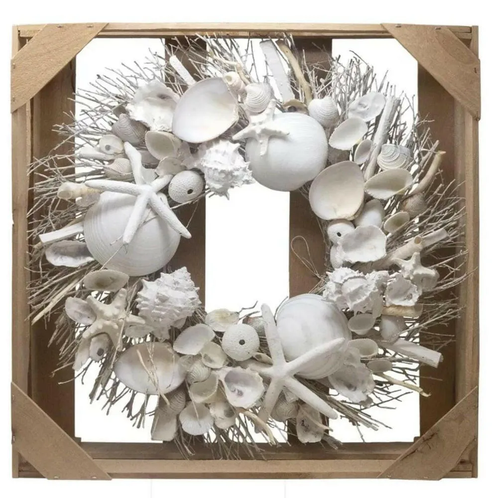 19" White Washed Shell & Urchin Door Wreath