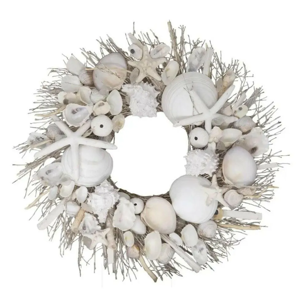 19" White Washed Shell & Urchin Door Wreath