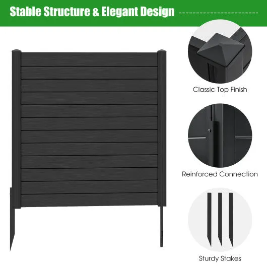 2-Pack Outdoor Picket Fence with 3 Cuspidal Foot Stakes-Black