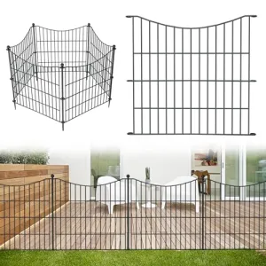 5 Panels No Dig Decorative Outdoor Garden Fence for Yard, 24 in(H) X 10 ft(L) Animal Barrier Fencing Rustproof Metal Wire Panel Border for Dog, Rabbits, and Patio Temporary Ground Stakes Defense