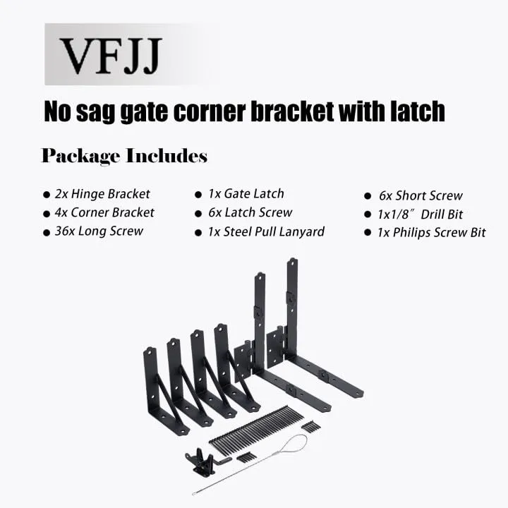 Anti Sag Gate Kit for Wooden Fence,Gate Corner Brace Bracket Gate Frame Kit,Heavy Duty Adjust A Gate Support Hardware Kit with Self-Locking Gate Latch for Driveway&Corral Gates,Shed Door,Wood Window