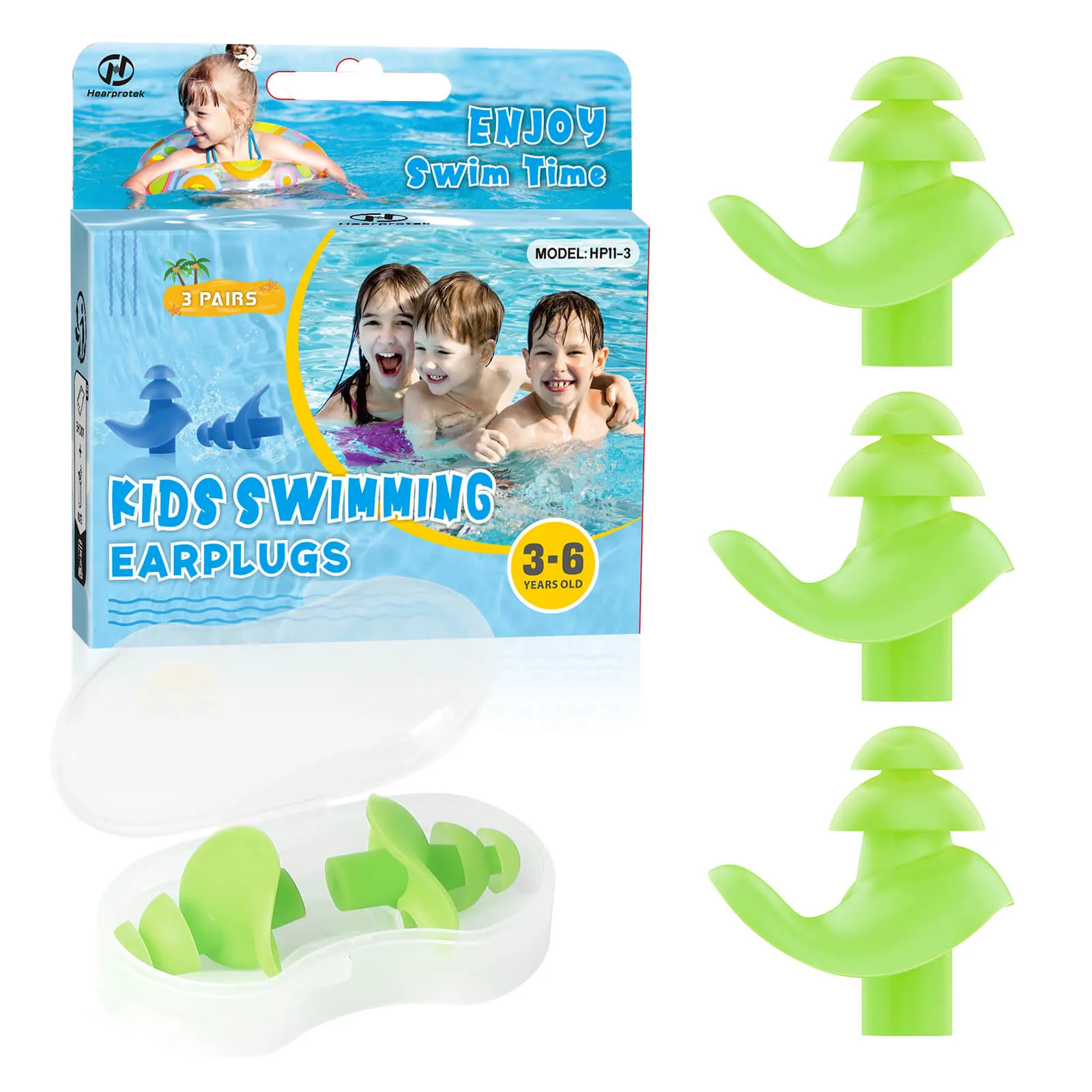 Aquaproof Plus Kids - Hearprotek 3 Pairs Soft Silicone Swimming Ear Plugs for Kids