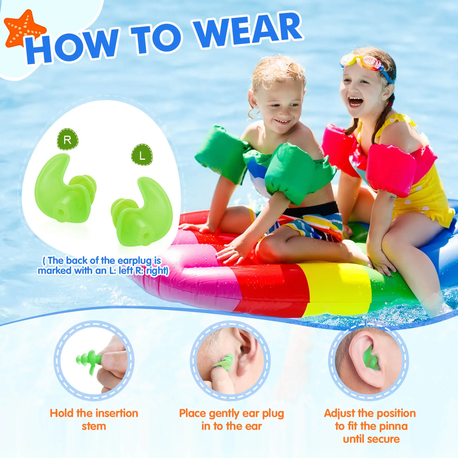 Aquaproof Plus Kids - Hearprotek 3 Pairs Soft Silicone Swimming Ear Plugs for Kids