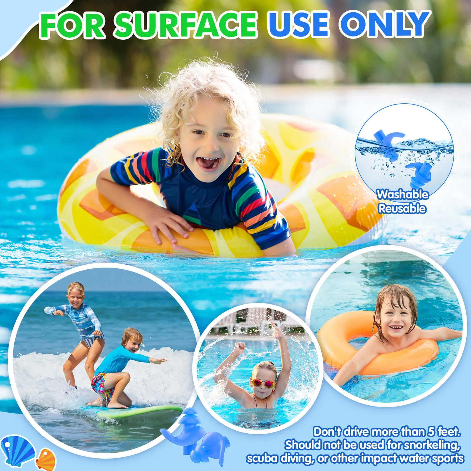 Aquaproof Plus Kids - Hearprotek 3 Pairs Soft Silicone Swimming Ear Plugs for Kids