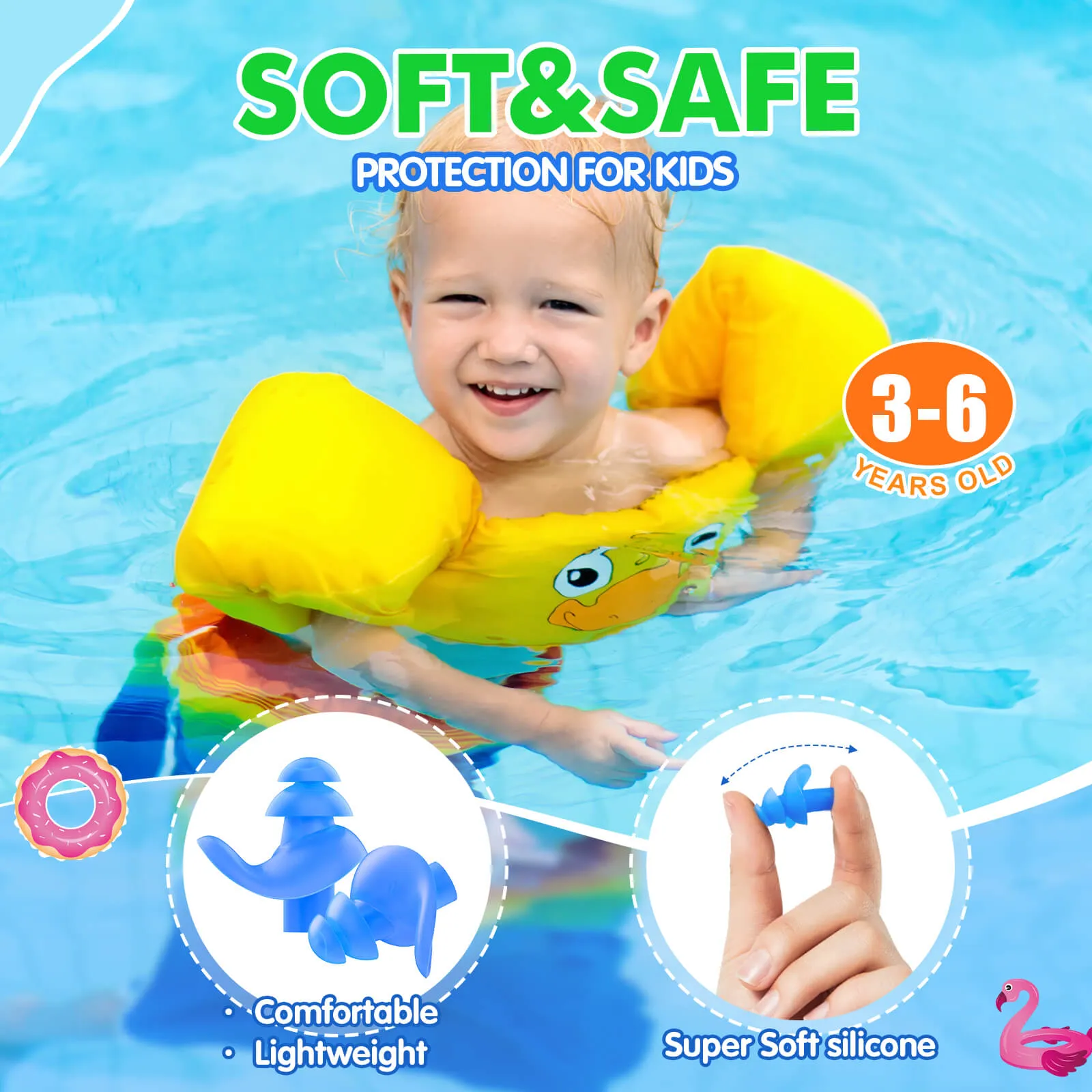 Aquaproof Plus Kids - Hearprotek 3 Pairs Soft Silicone Swimming Ear Plugs for Kids