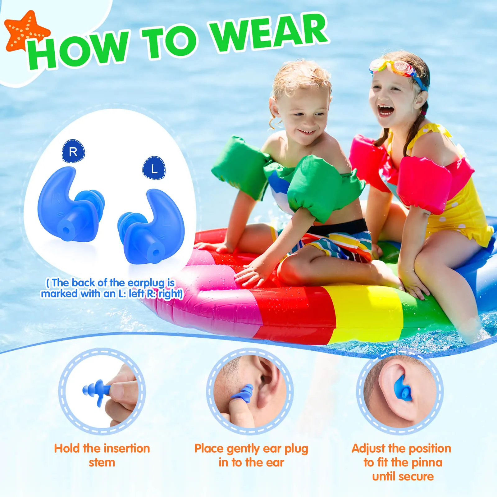 Aquaproof Plus Kids - Hearprotek 3 Pairs Soft Silicone Swimming Ear Plugs for Kids