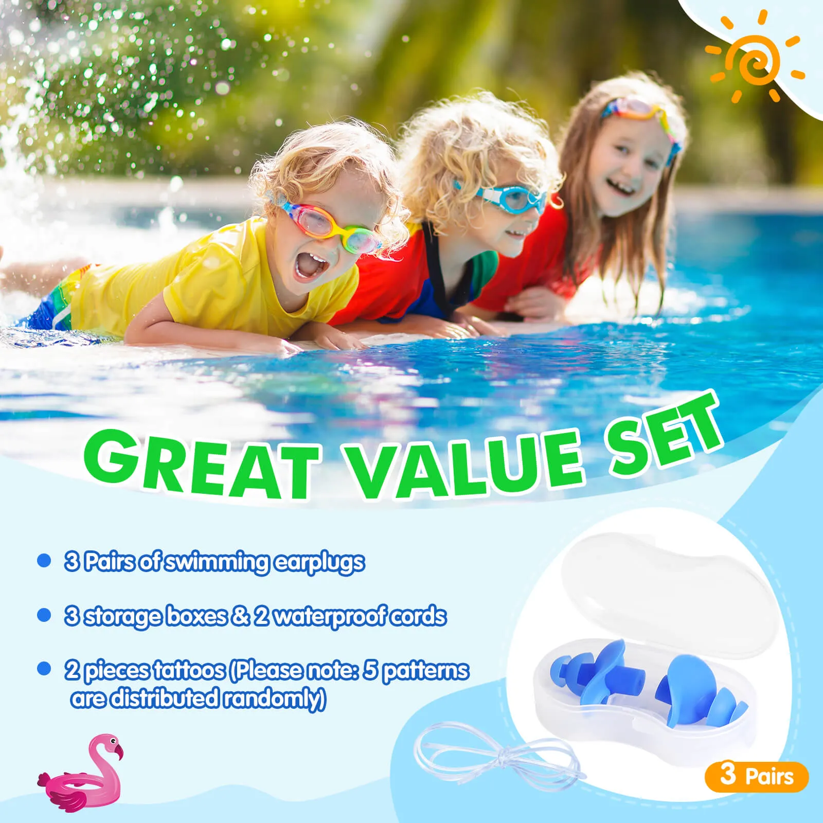 Aquaproof Plus Kids - Hearprotek 3 Pairs Soft Silicone Swimming Ear Plugs for Kids