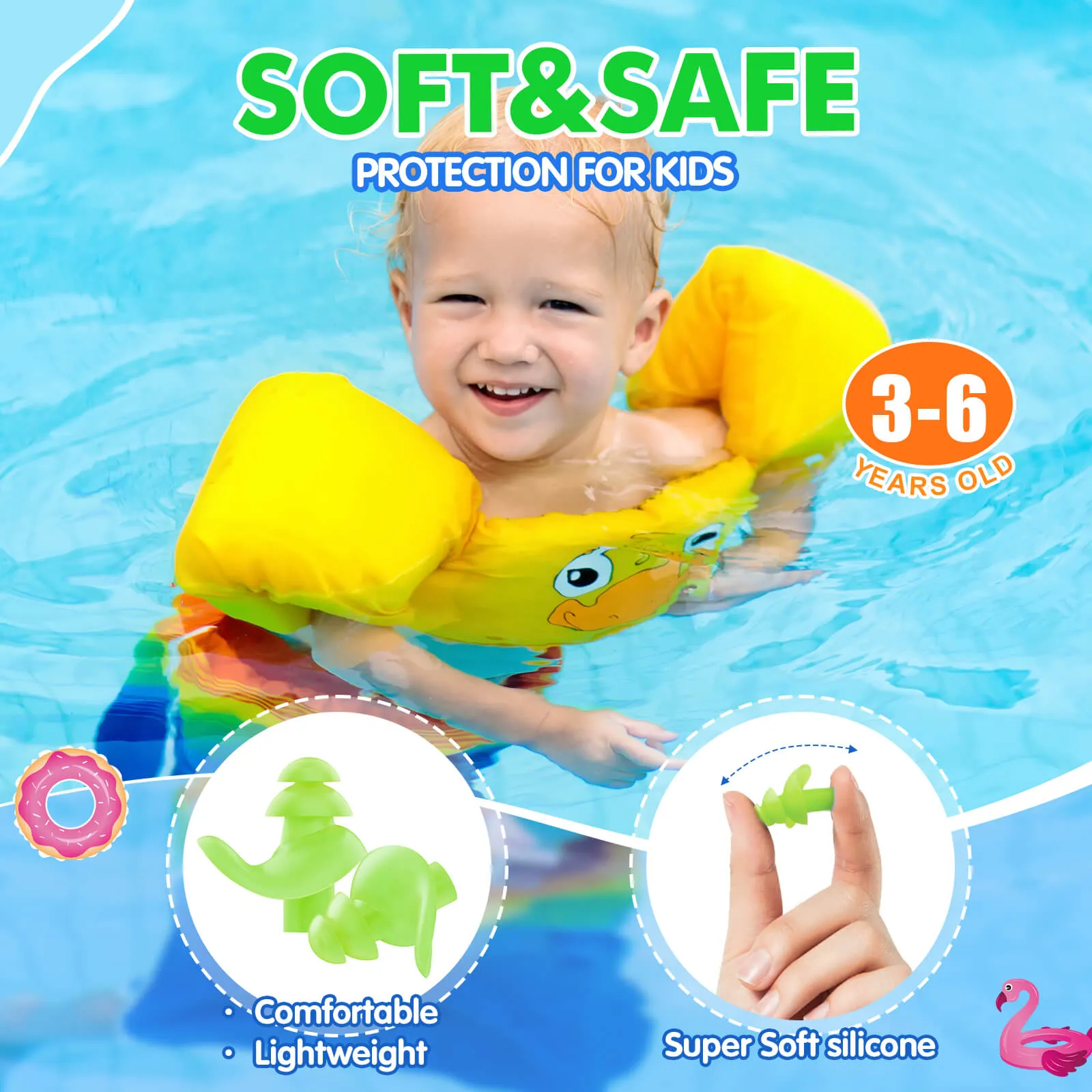 Aquaproof Plus Kids - Hearprotek 3 Pairs Soft Silicone Swimming Ear Plugs for Kids