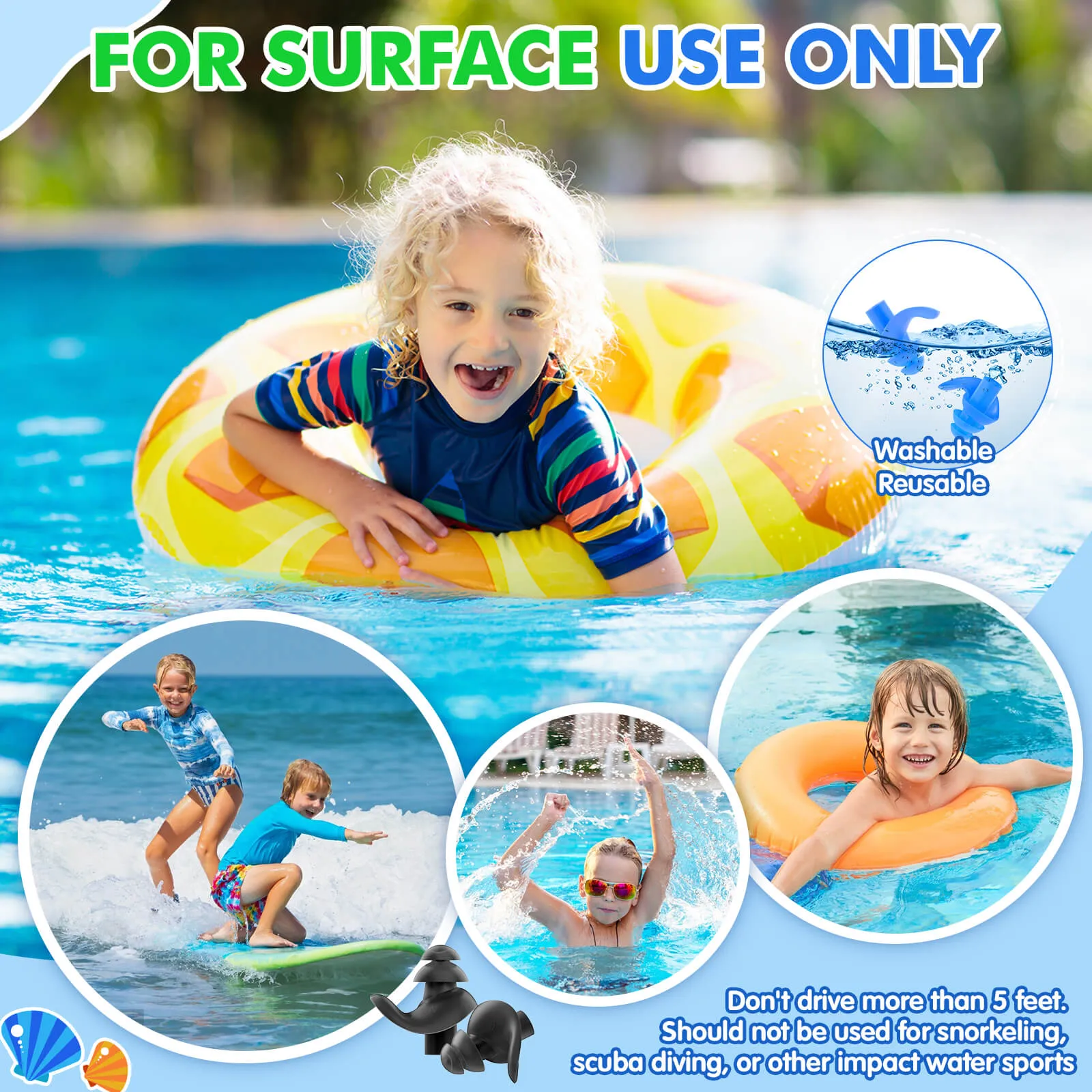 Aquaproof Plus Kids - Hearprotek 3 Pairs Soft Silicone Swimming Ear Plugs for Kids