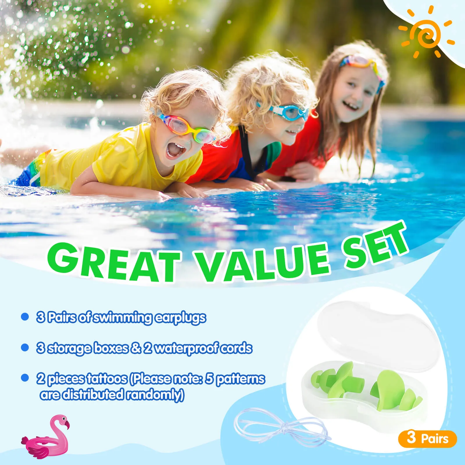 Aquaproof Plus Kids - Hearprotek 3 Pairs Soft Silicone Swimming Ear Plugs for Kids