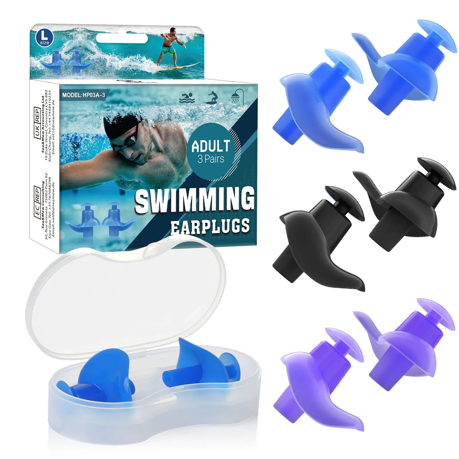 AquaResist Basic - Hearprotek 3 Pairs Waterproof Silicone Swimming Ear Plugs for Adults