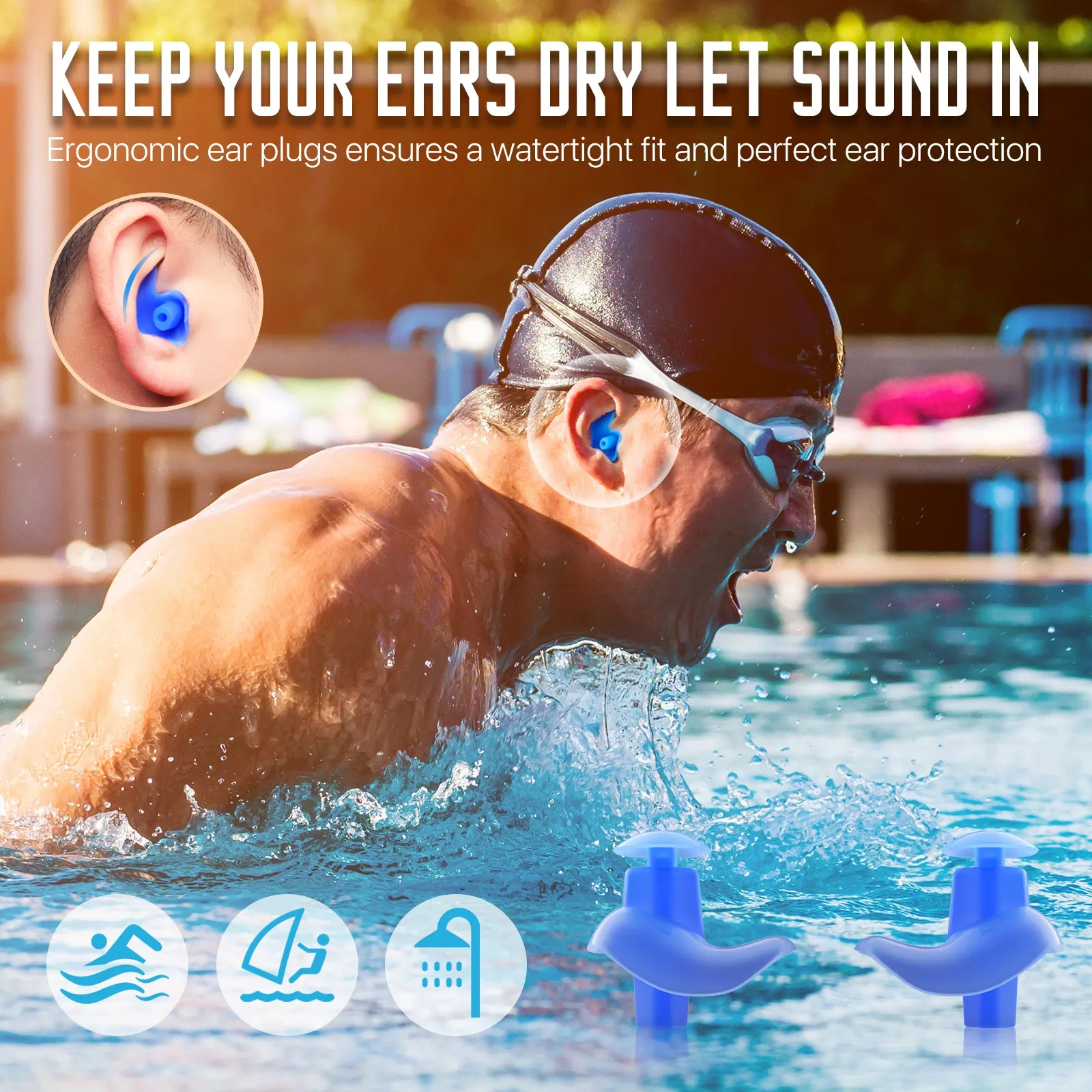 AquaResist Basic - Hearprotek 3 Pairs Waterproof Silicone Swimming Ear Plugs for Adults