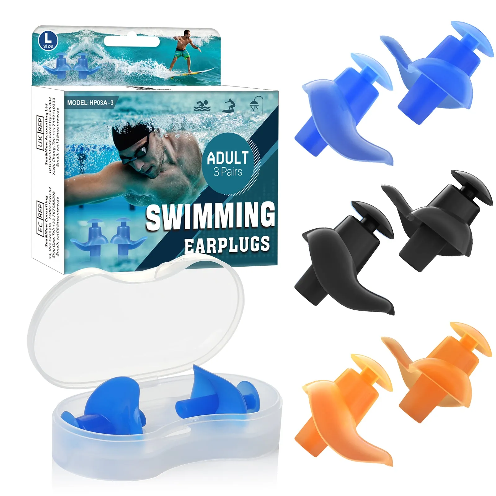 AquaResist Basic - Hearprotek 3 Pairs Waterproof Silicone Swimming Ear Plugs for Adults