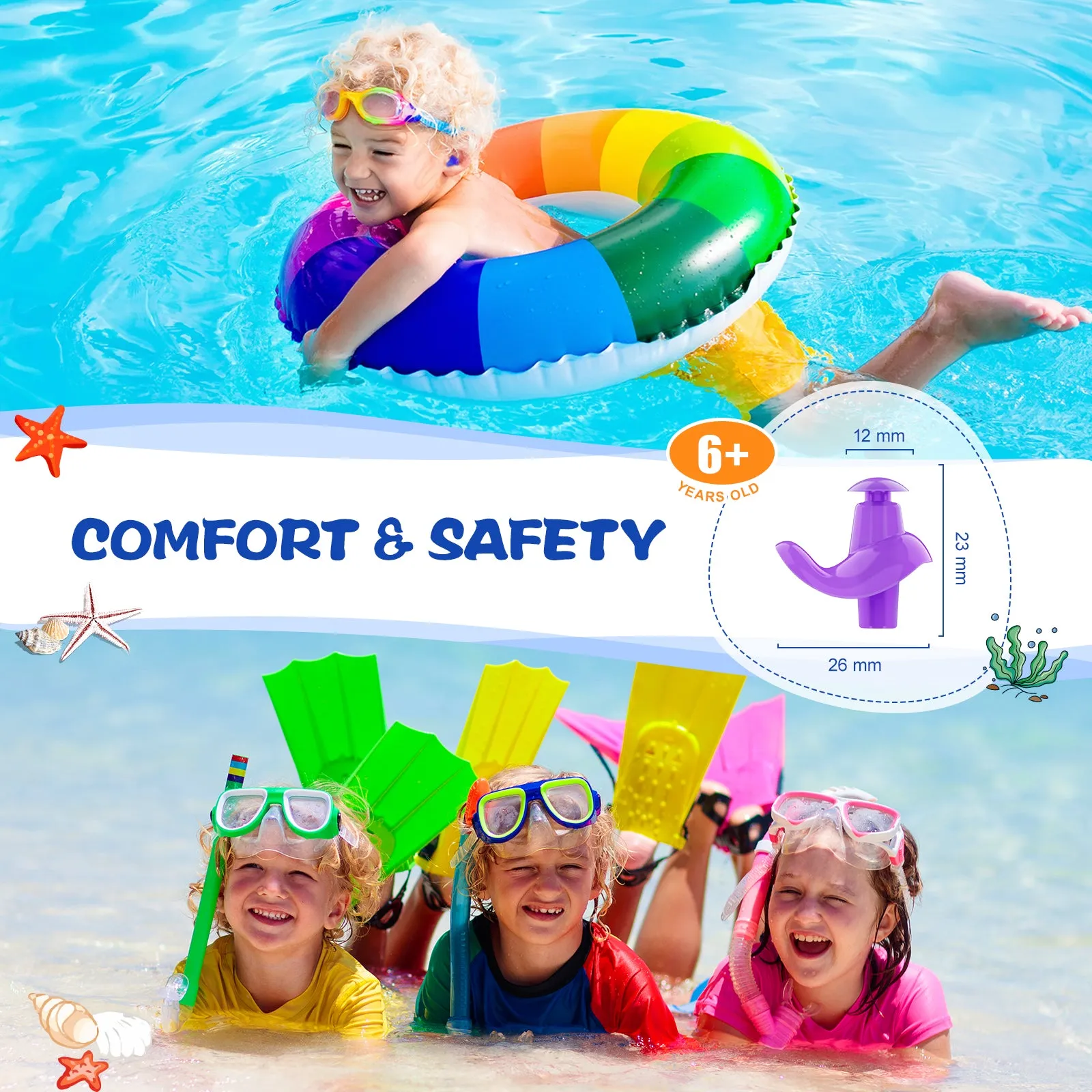 AquaResist Kids - Hearprotek 3 Pairs Waterproof Reusable Swimming Ear Plugs for Kids