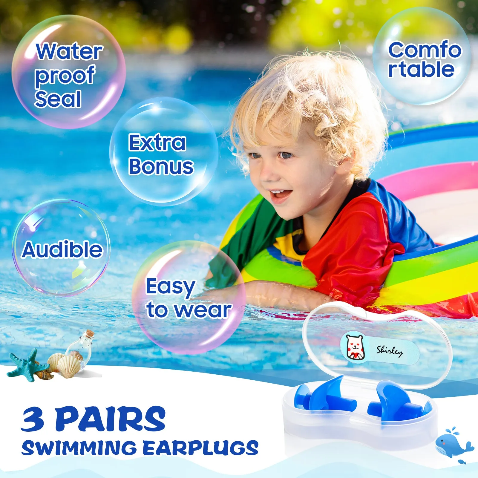 AquaResist Kids - Hearprotek 3 Pairs Waterproof Reusable Swimming Ear Plugs for Kids