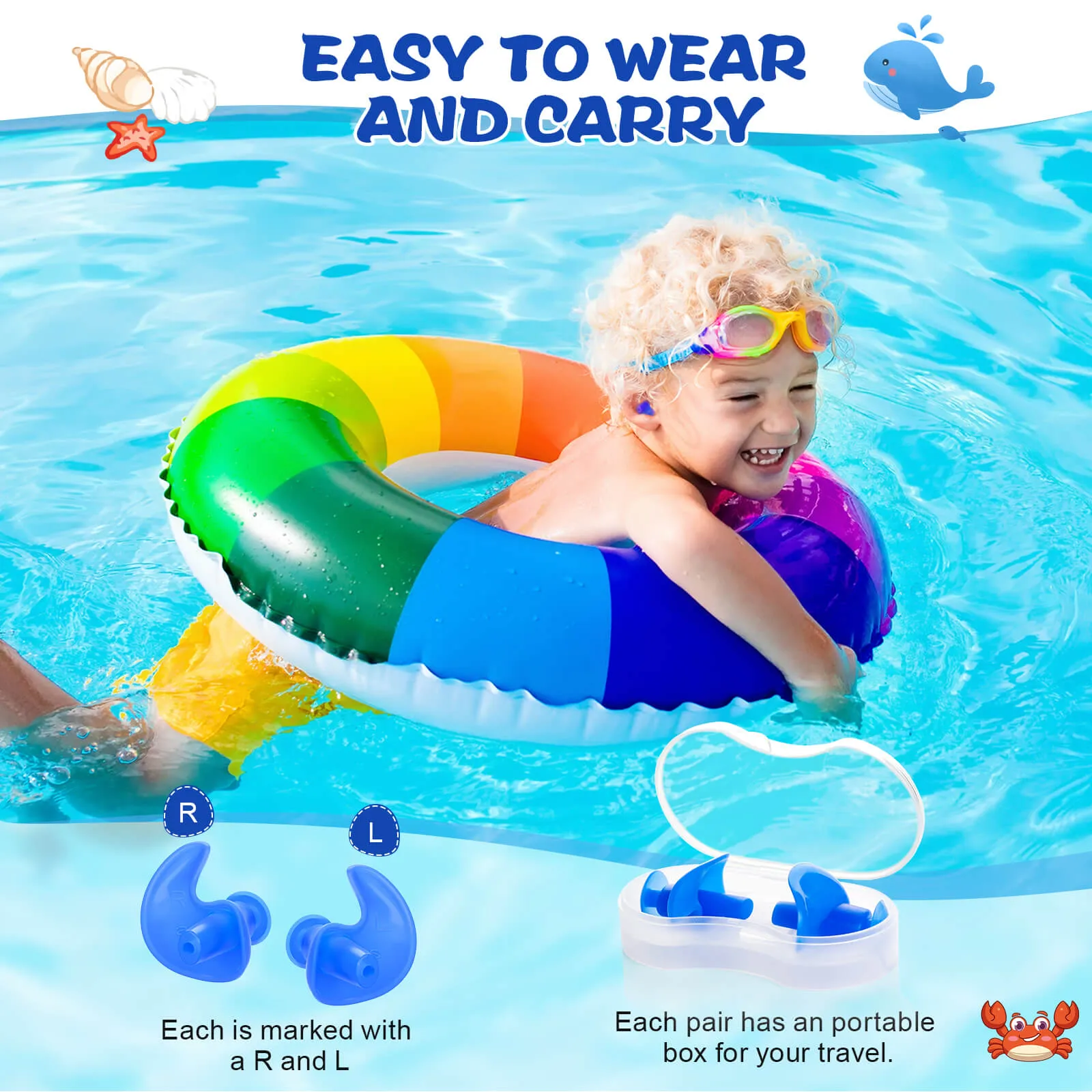 AquaResist Kids - Hearprotek 3 Pairs Waterproof Reusable Swimming Ear Plugs for Kids