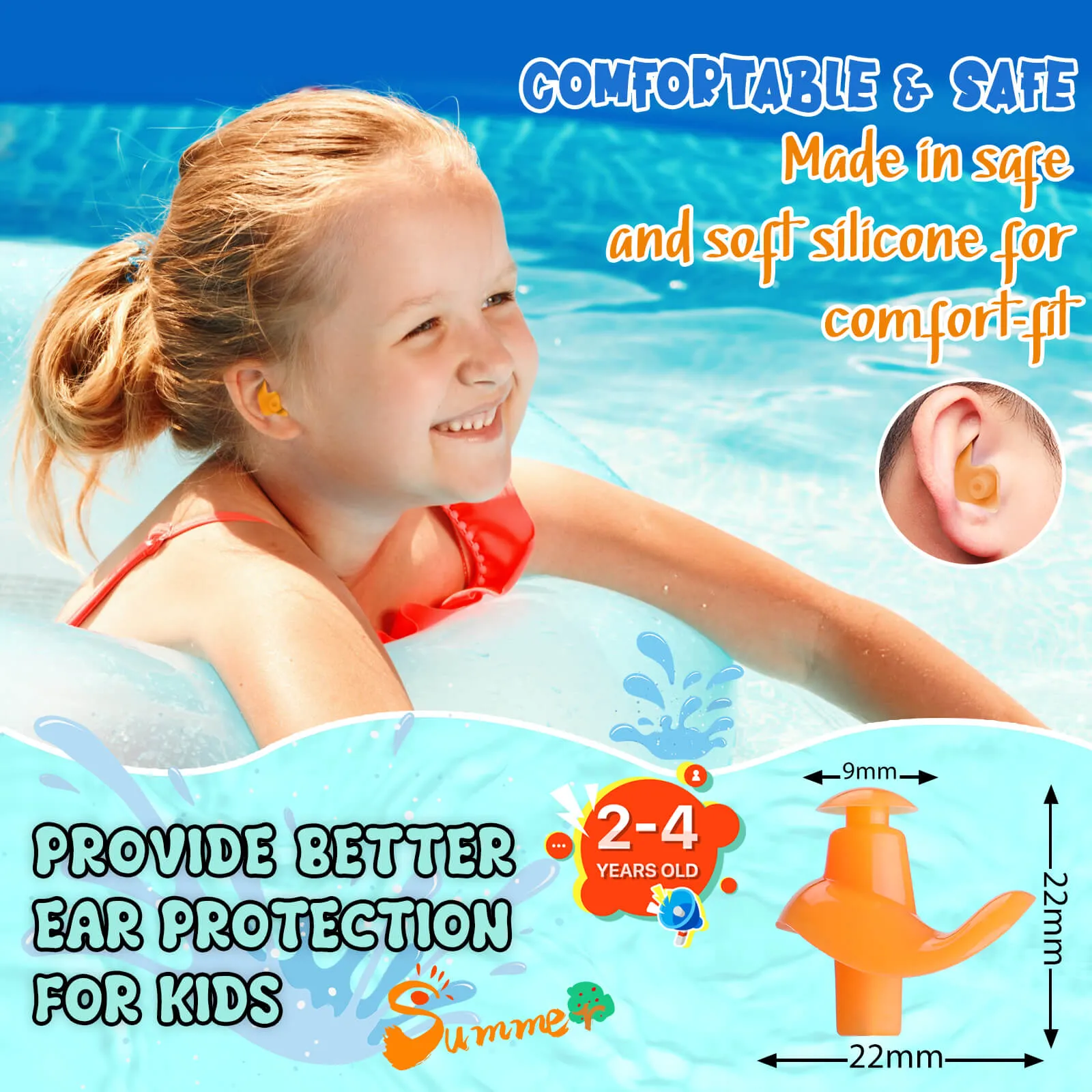 AquaResist Toddlers - Hearprotek 3 Pairs Silicone Waterproof Swimming Ear Plugs for Kids