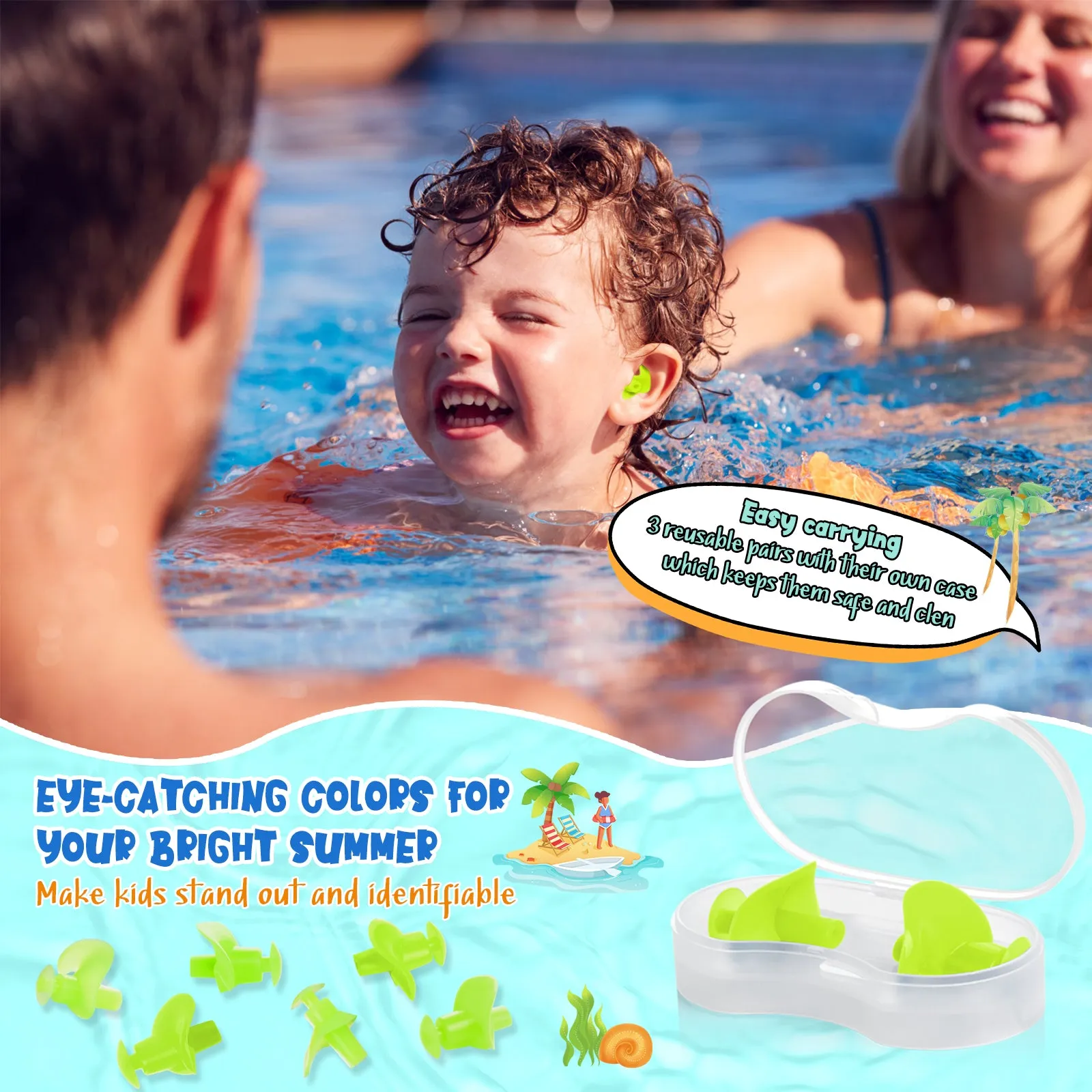 AquaResist Toddlers - Hearprotek 3 Pairs Silicone Waterproof Swimming Ear Plugs for Kids