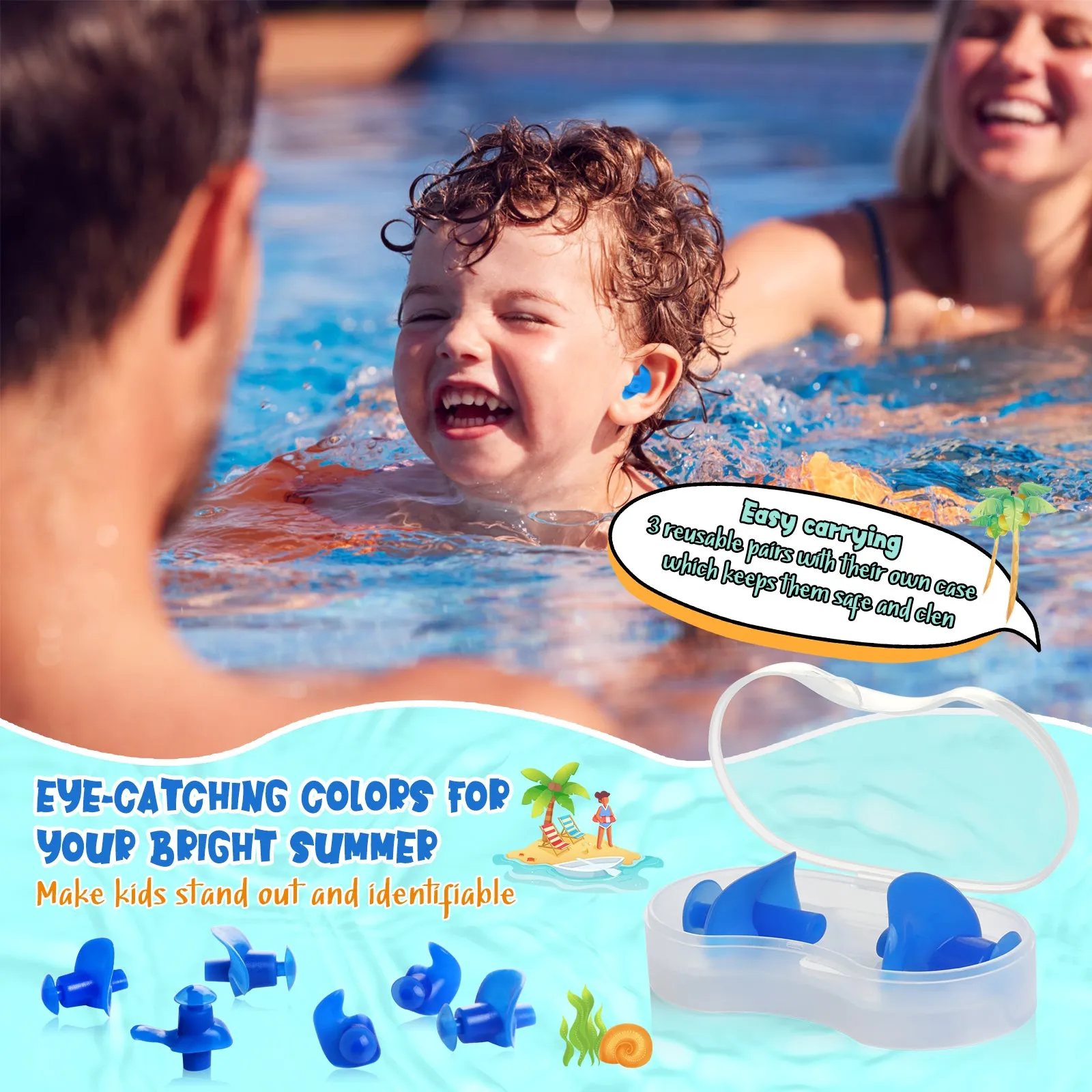 AquaResist Toddlers - Hearprotek 3 Pairs Silicone Waterproof Swimming Ear Plugs for Kids