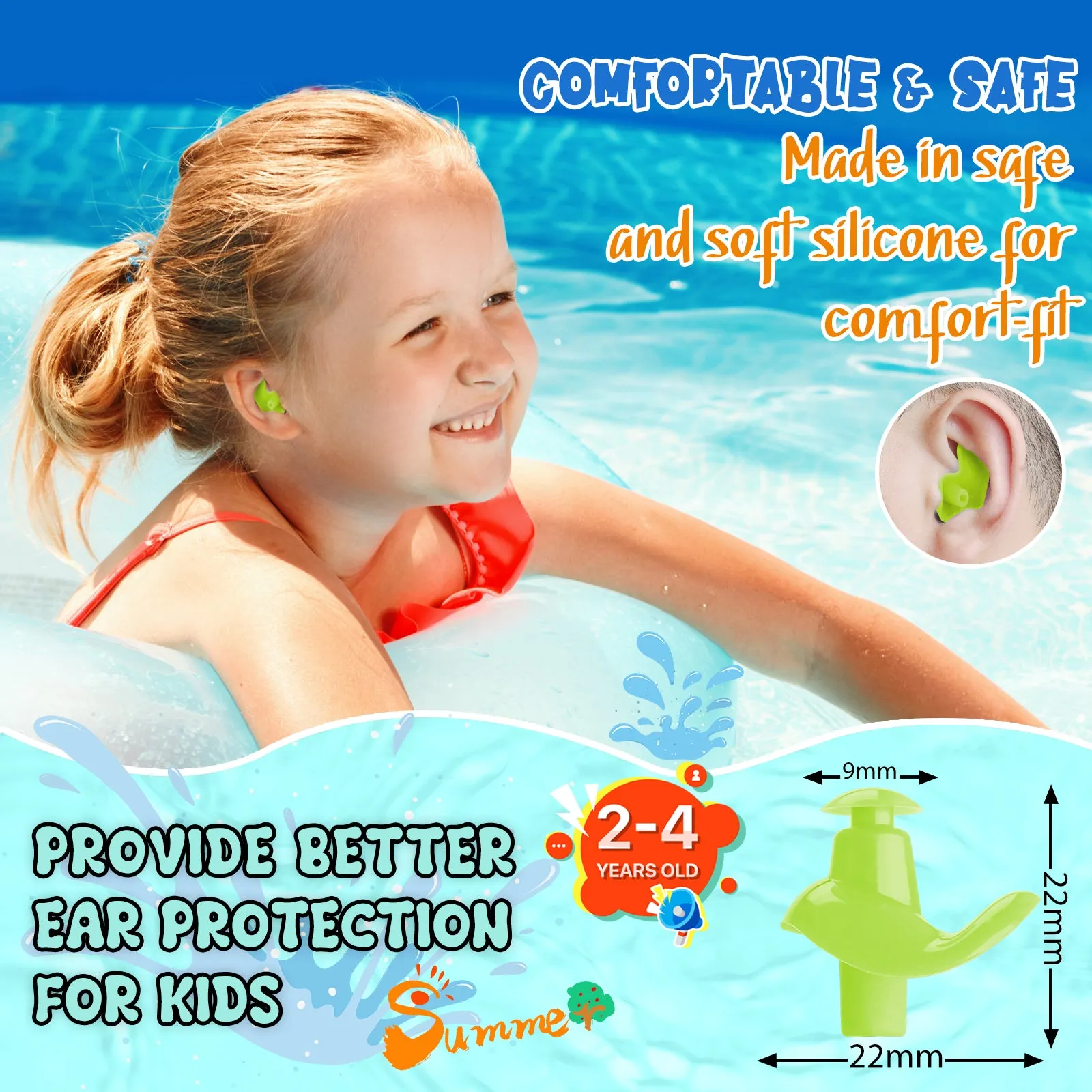 AquaResist Toddlers - Hearprotek 3 Pairs Silicone Waterproof Swimming Ear Plugs for Kids