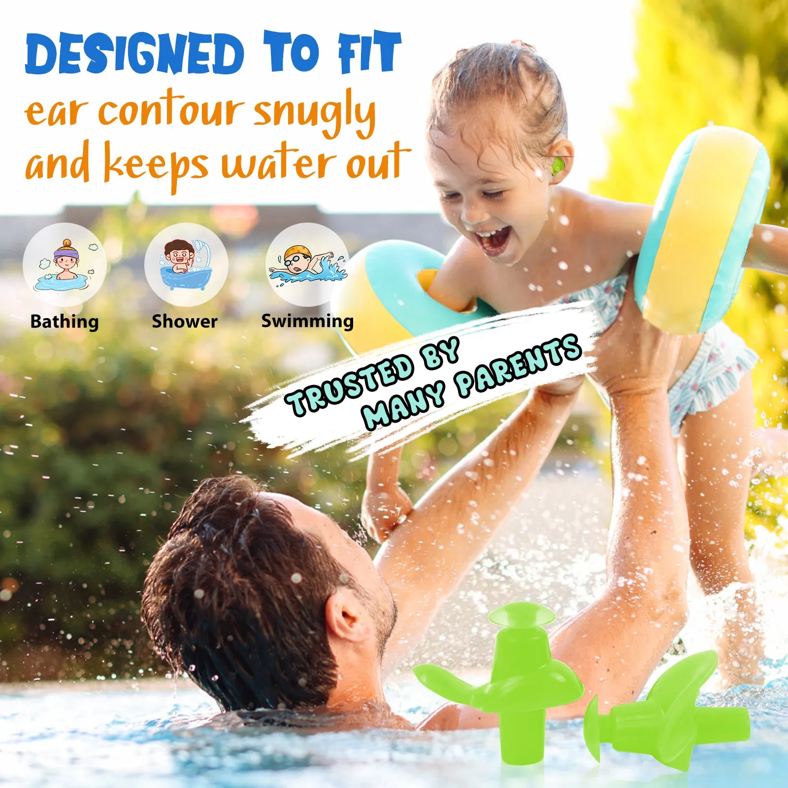 AquaResist Toddlers - Hearprotek 3 Pairs Silicone Waterproof Swimming Ear Plugs for Kids