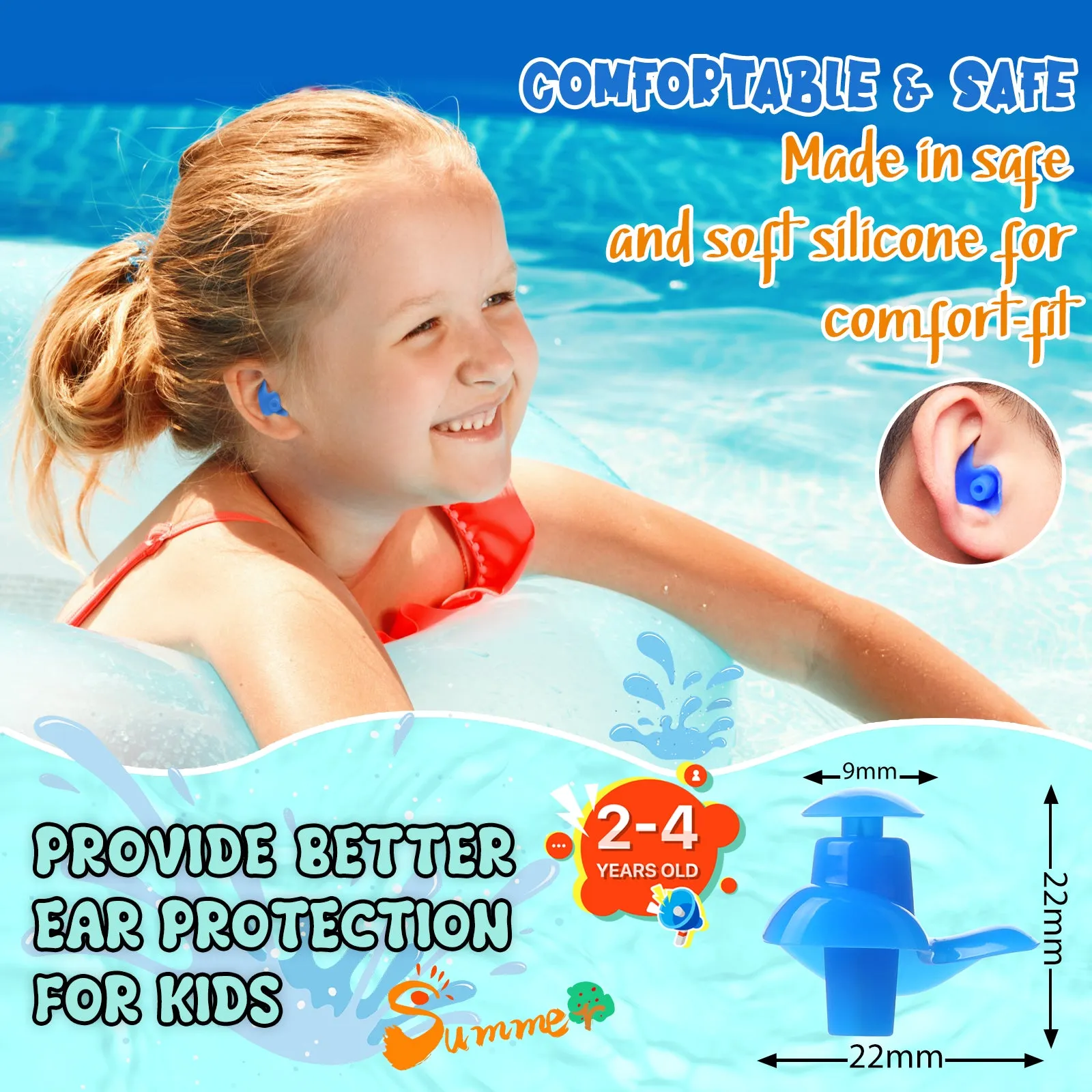 AquaResist Toddlers - Hearprotek 3 Pairs Silicone Waterproof Swimming Ear Plugs for Kids