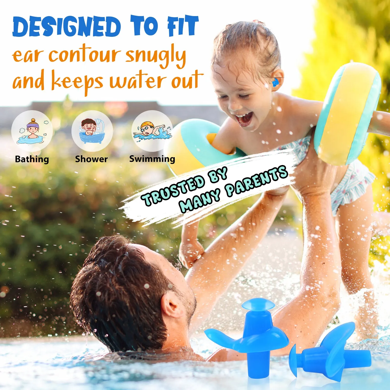 AquaResist Toddlers - Hearprotek 3 Pairs Silicone Waterproof Swimming Ear Plugs for Kids