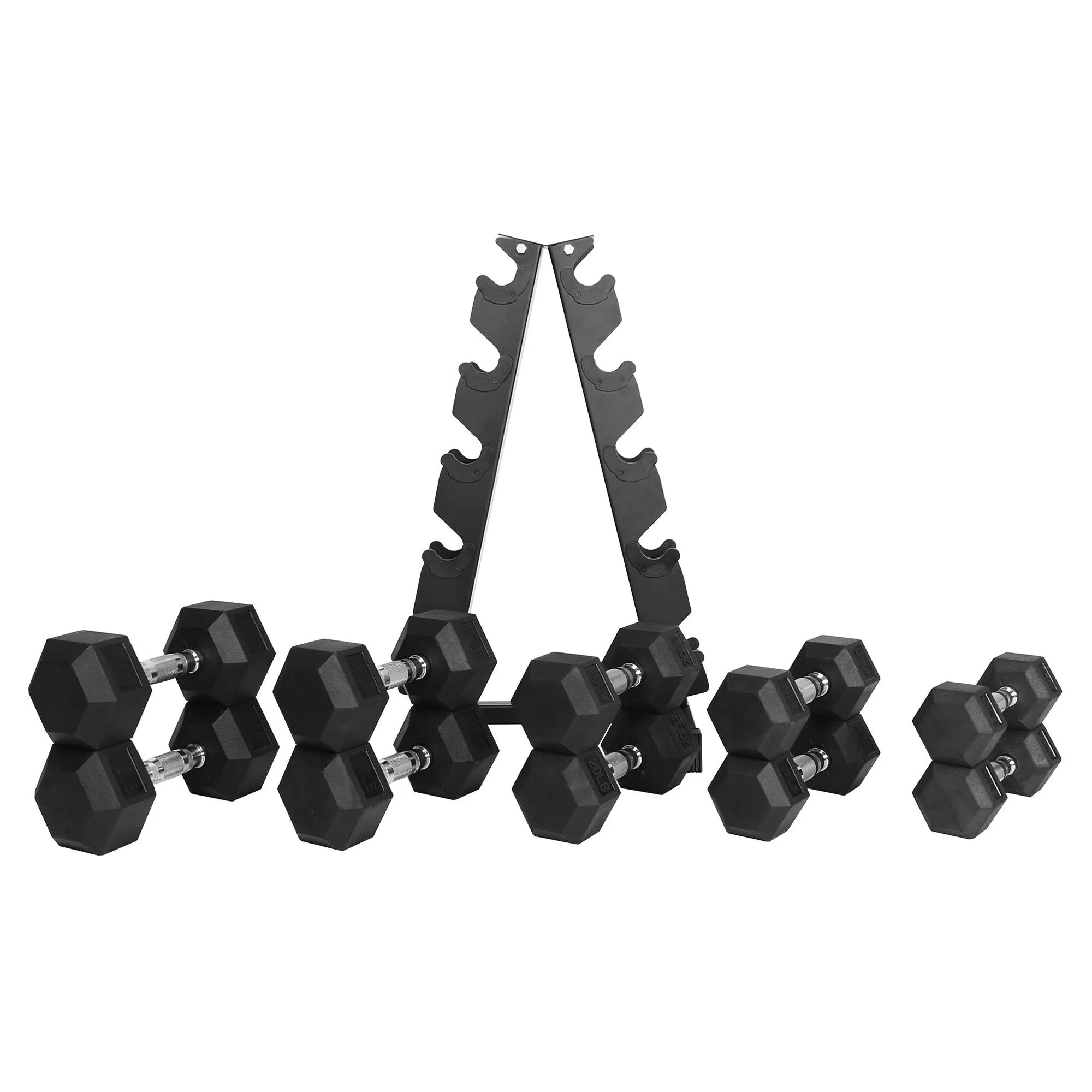 BalanceFrom Signature Alloy Steel 200 lb Rubber Encased Hex Dumbbell Set, Black