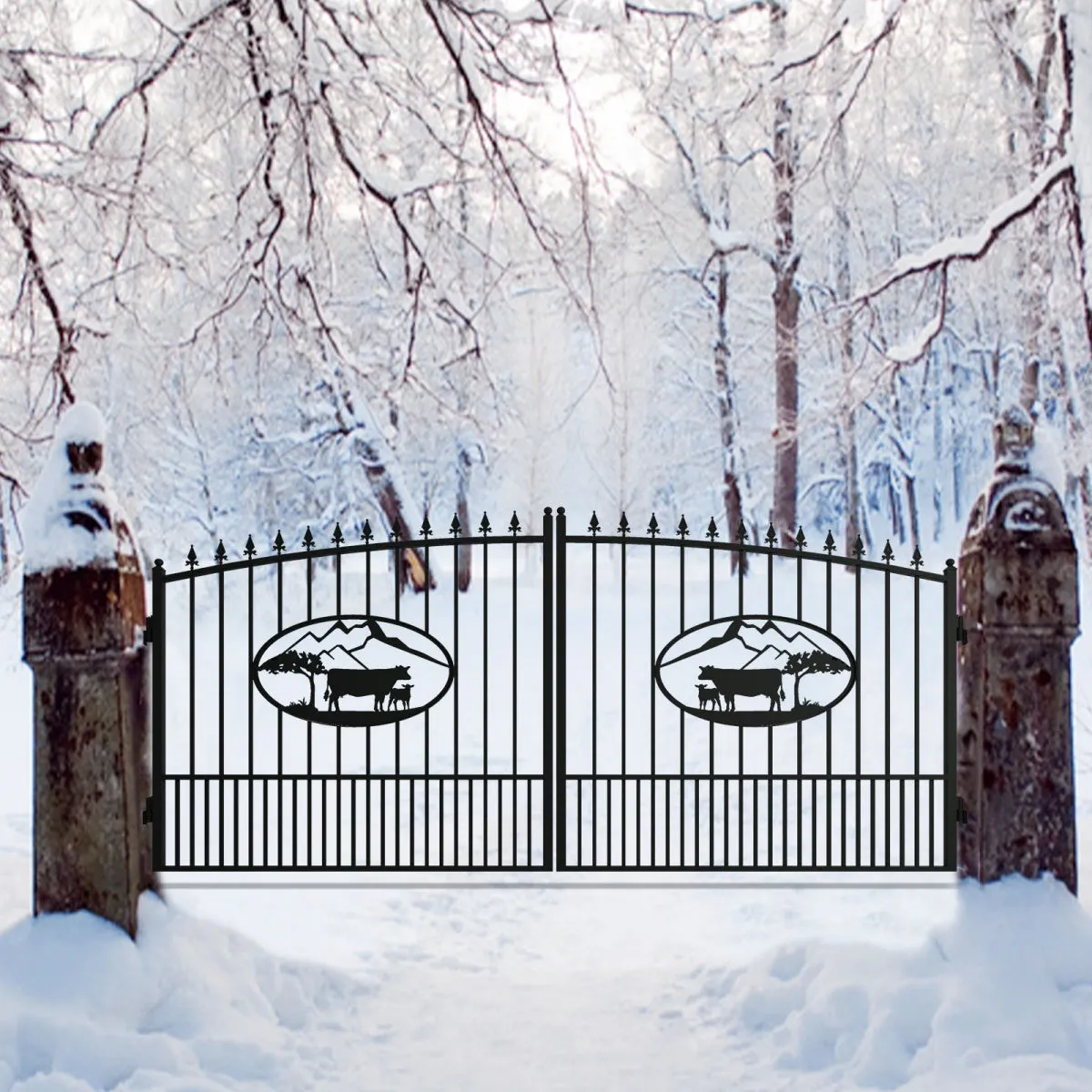 [BARGAIN]14ft Dual Swing Wrought Iron Gate for Driveway