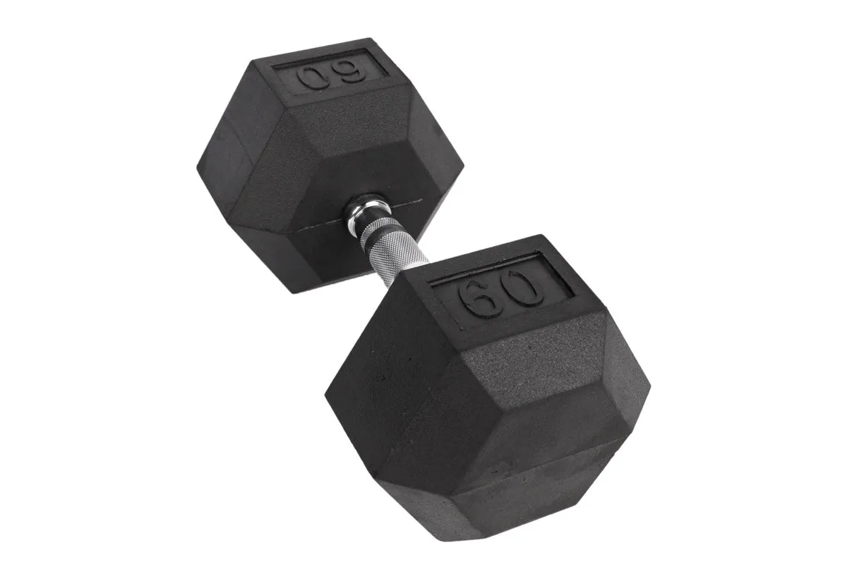 Black Hex Rubber Coated Dumbbells Singles (5-110lbs)