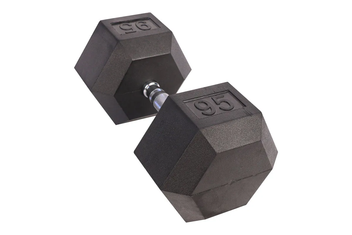 Black Hex Rubber Coated Dumbbells Singles (5-110lbs)