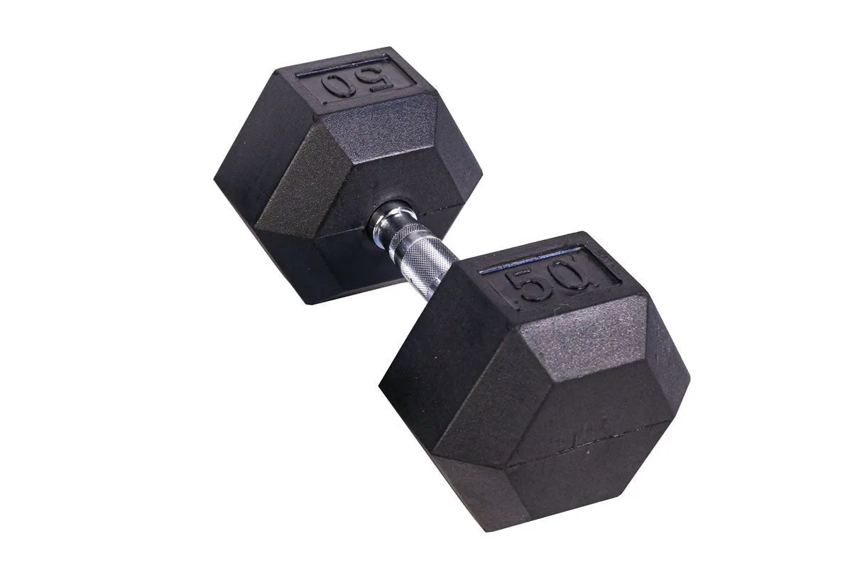 Black Hex Rubber Coated Dumbbells Singles (5-110lbs)