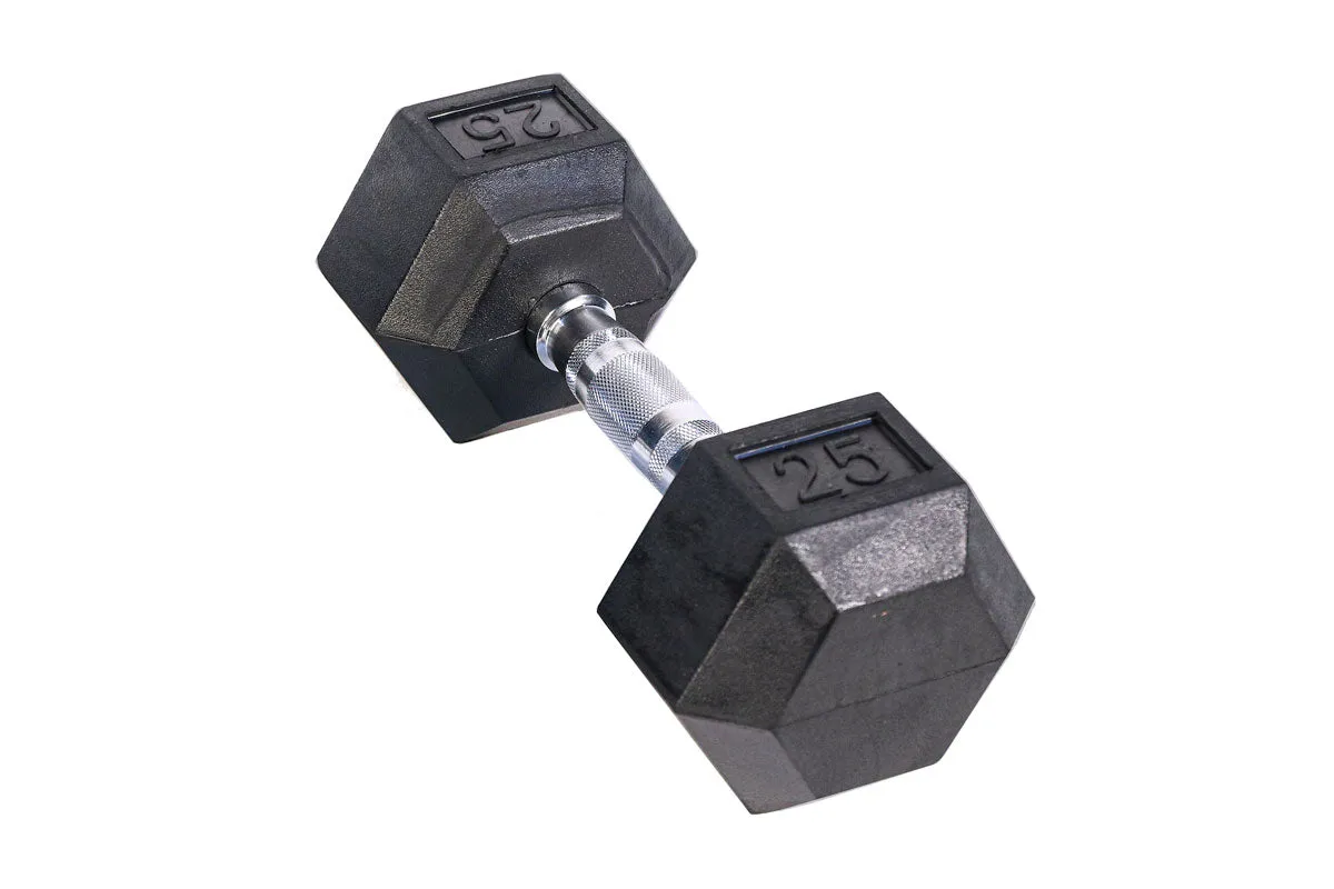 Black Hex Rubber Coated Dumbbells Singles (5-110lbs)