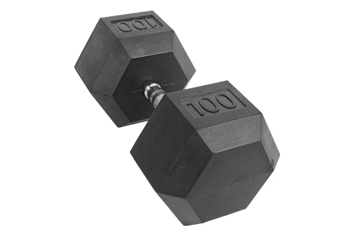 Black Hex Rubber Coated Dumbbells Singles (5-110lbs)