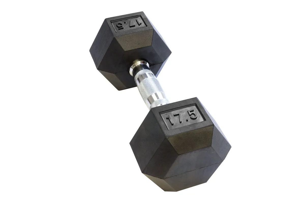 Black Hex Rubber Coated Dumbbells Singles (5-110lbs)