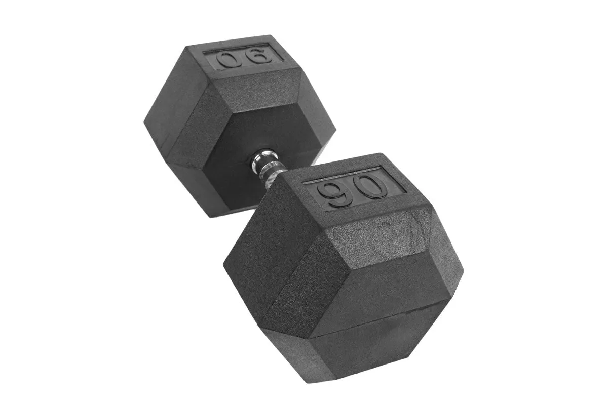 Black Hex Rubber Coated Dumbbells Singles (5-110lbs)