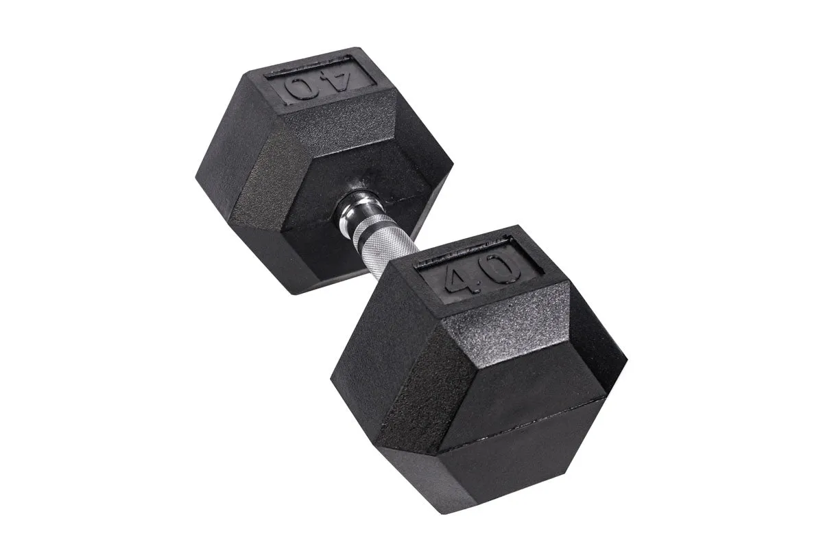 Black Hex Rubber Coated Dumbbells Singles (5-110lbs)