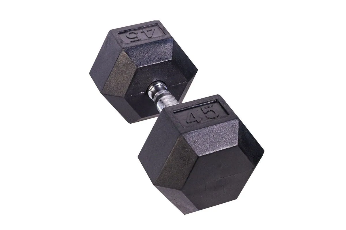 Black Hex Rubber Coated Dumbbells Singles (5-110lbs)