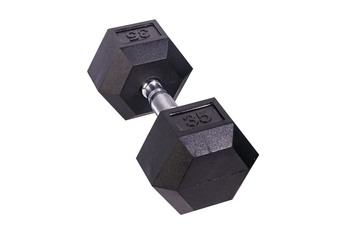 Black Hex Rubber Coated Dumbbells Singles (5-110lbs)