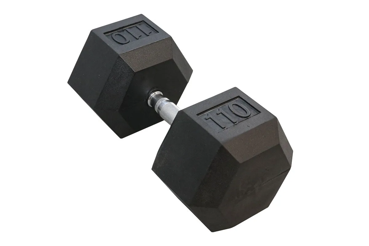 Black Hex Rubber Coated Dumbbells Singles (5-110lbs)