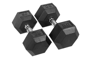 Black Hex Rubber Coated Dumbbells Singles (5-110lbs)