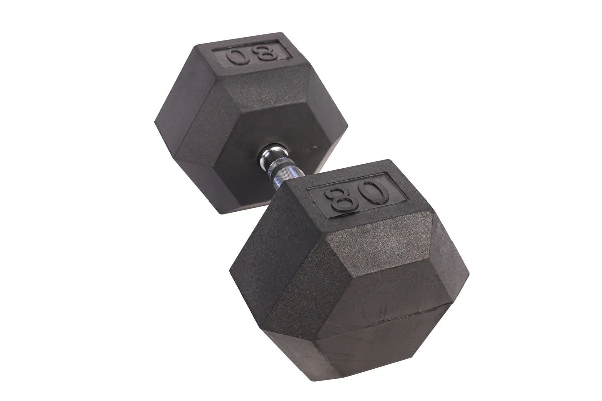 Black Hex Rubber Coated Dumbbells Singles (5-110lbs)