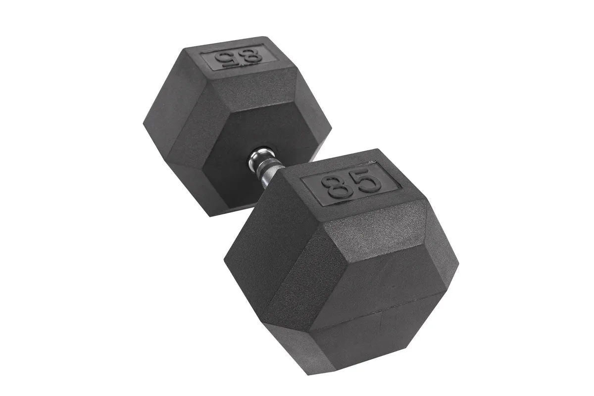 Black Hex Rubber Coated Dumbbells Singles (5-110lbs)