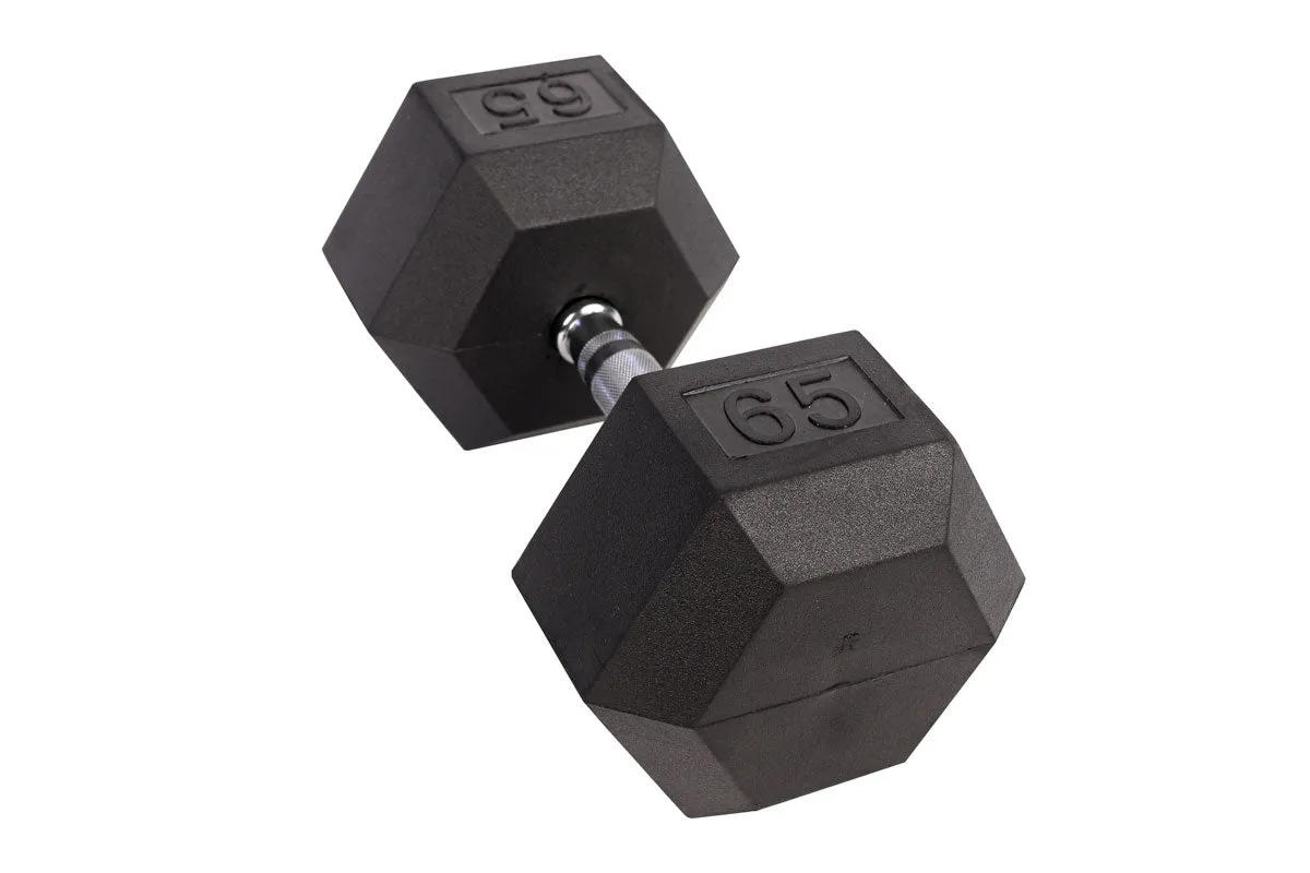 Black Hex Rubber Coated Dumbbells Singles (5-110lbs)