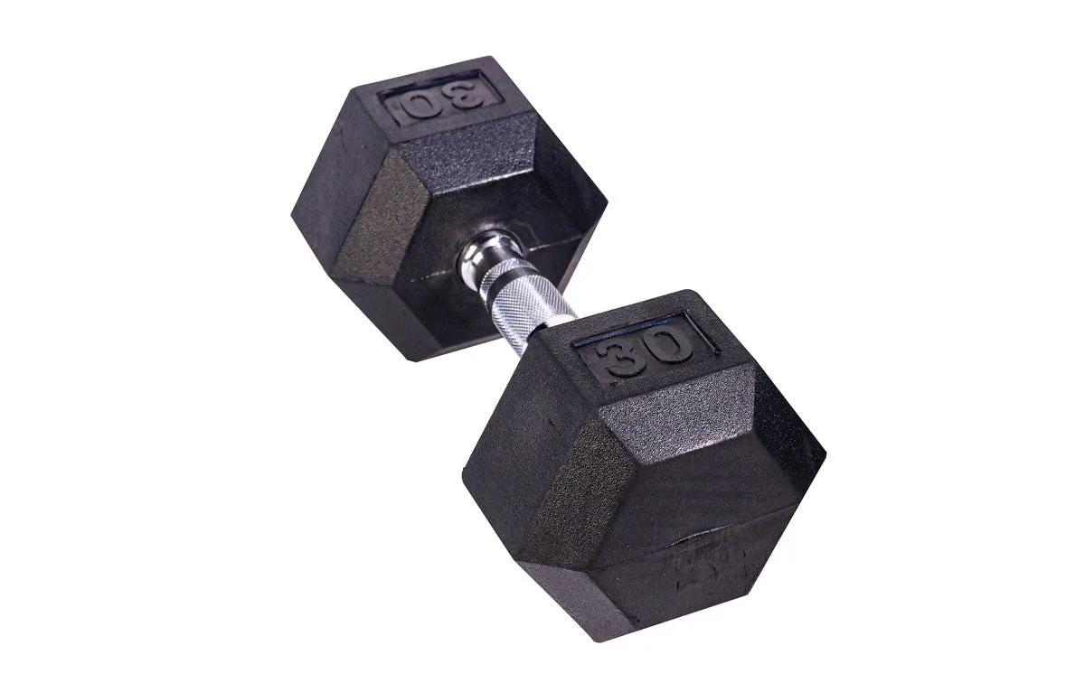 Black Hex Rubber Coated Dumbbells Singles (5-110lbs)