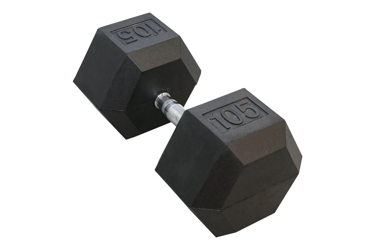 Black Hex Rubber Coated Dumbbells Singles (5-110lbs)