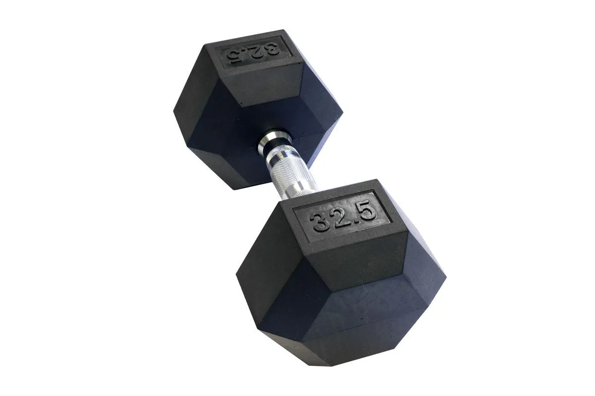 Black Hex Rubber Coated Dumbbells Singles (5-110lbs)